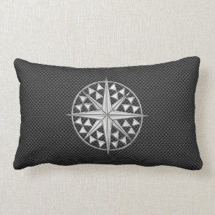 Chrome Like Nautical Star Compass on Carbon Fibre Lumbar Pillow