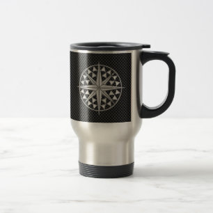 Chrome Like Nautical Star Compass on Carbon Fibre Travel Mug