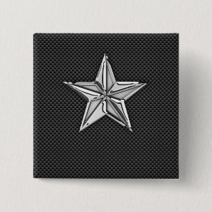 Chrome Like Nautical Star on Carbon Fibre 2 Inch Square Button