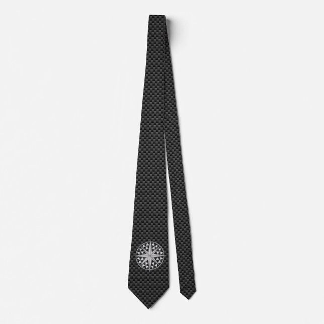 Chrome like Nautical Star on Carbon Fibre print Tie (Front)