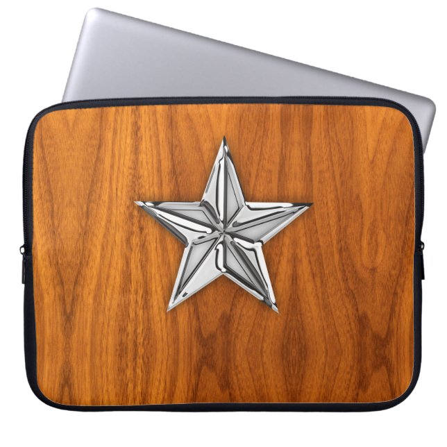 Chrome Like Nautical Star on Teak Decor Laptop Sleeve (Front)