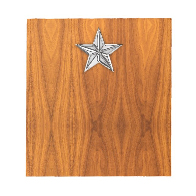Chrome Like Nautical Star on Teak Veneer Notepad (Front)