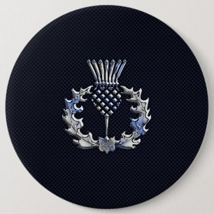 Chrome like on Carbon Fibre Print Scottish Thistle 6 Inch Round Button