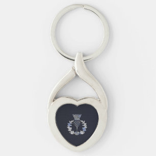 Chrome like on Carbon Fibre Print Scottish Thistle Keychain