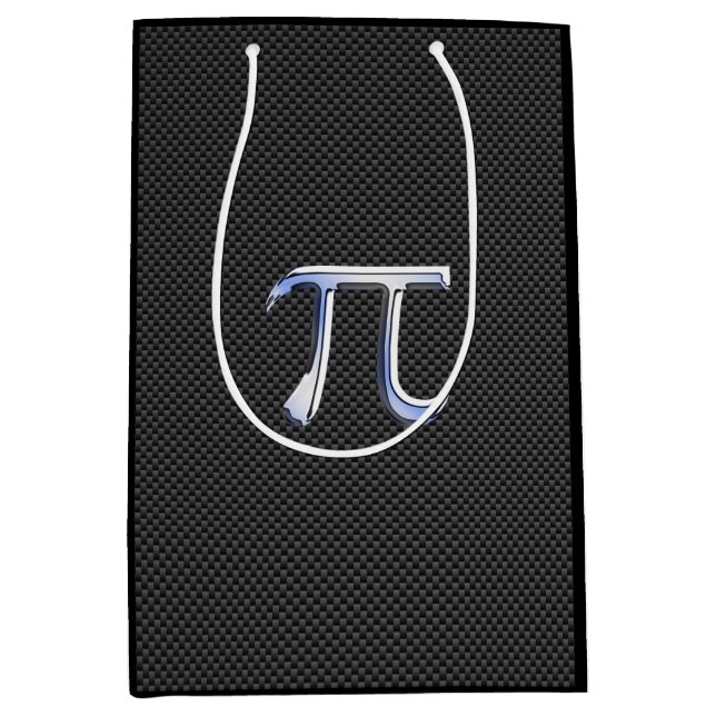 Chrome Like Pi Symbol Charcoal Carbon Fibre Print Medium Gift Bag (Front)
