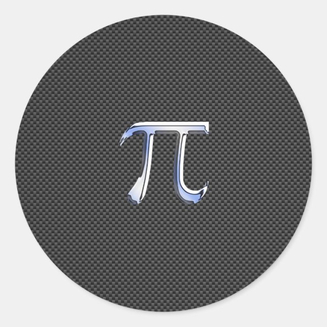 Chrome Like Pi Symbol on Carbon Fibre Print Classic Round Sticker (Front)