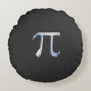 Chrome Like Pi Symbol on Carbon Fibre Style Round Pillow