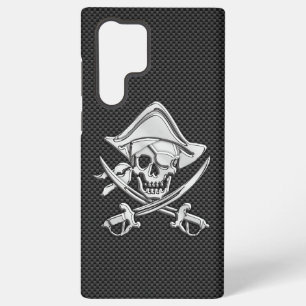Chrome Like Pirate Crossbones Carbon Fiber Style Samsung Galaxy Case