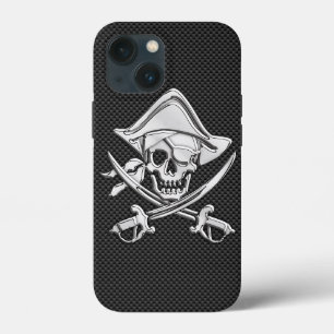 Chrome Like Pirate Crossbones Carbon Fibre Style iPhone 13 Mini Case