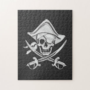 Chrome Like Pirate on Black Carbon Fibre Jigsaw Puzzle