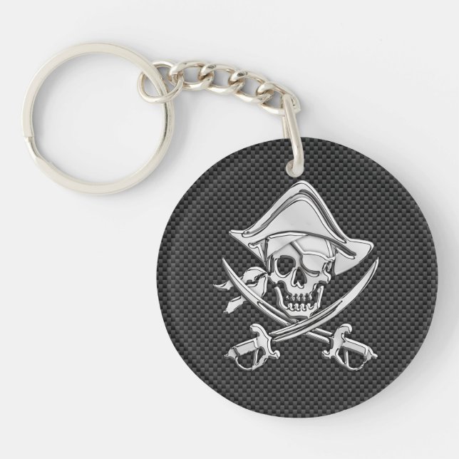 Chrome Like Pirate on Black Carbon Fibre Keychain (Front)