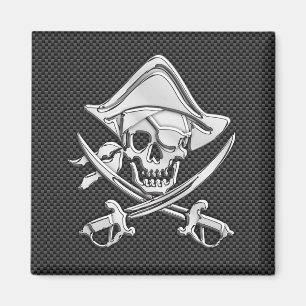 Chrome Like Pirate on Black Carbon Fibre Magnet