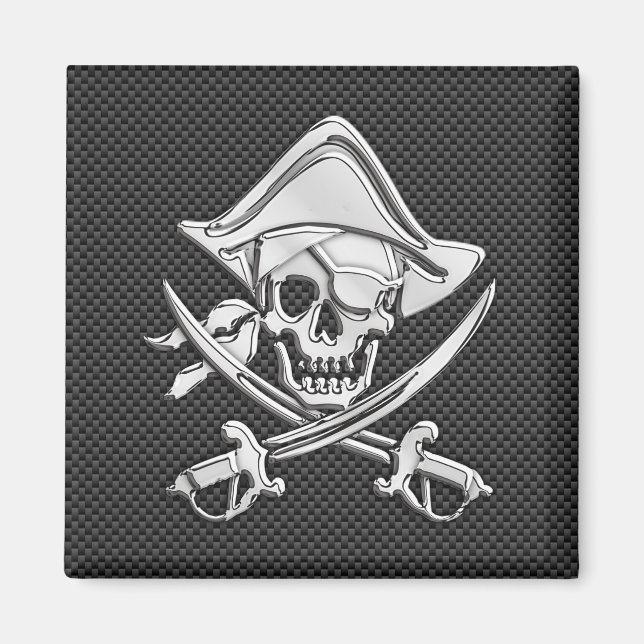 Chrome Like Pirate on Black Carbon Fibre Magnet (Front)