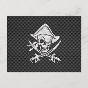 Chrome Like Pirate on Black Carbon Fibre Postcard