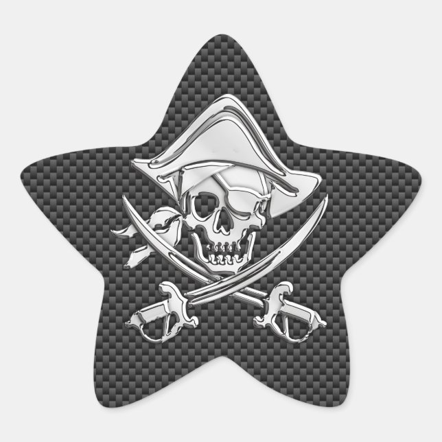 Chrome Like Pirate on Black Carbon Fibre Star Sticker (Front)