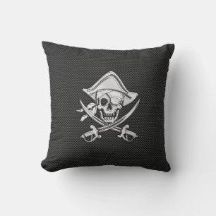 Chrome Like Pirate on Black Carbon Fibre Throw Pillow