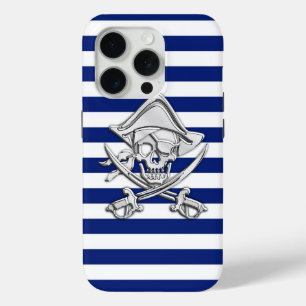 Chrome Like Pirate on Nautical Stripes Decor iPhone 15 Pro Case