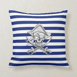 Chrome Like Pirate on Nautical Stripes Throw Pillow
