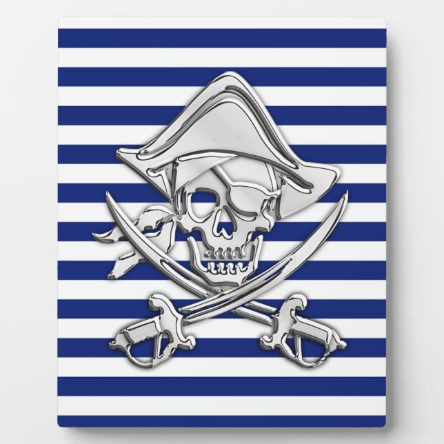 Chrome Like Pirate on Navy Stripes Plaque (Front)