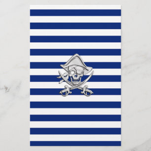 Chrome Like Pirate on Navy Stripes Stationery