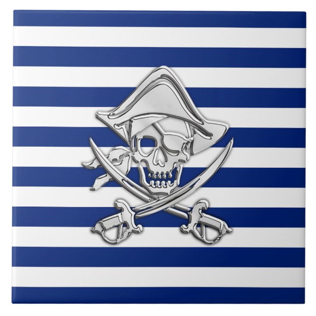 Chrome Like Pirate on Navy Stripes Tile (Front)