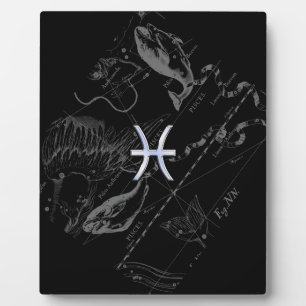 Chrome like Pisces Zodiac Sign on Black Hevelius Plaque