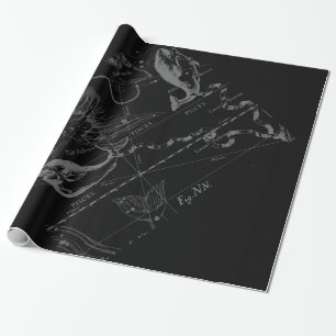 Chrome like Pisces Zodiac Sign on Black Hevelius Wrapping Paper