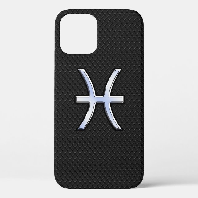 Chrome Like Pisces Zodiac Sign on Black Skin Style Case-Mate iPhone Case (Back)