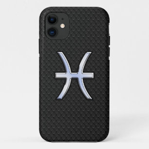 Chrome Like Pisces Zodiac Sign on Black Skin Style iPhone 11 Case