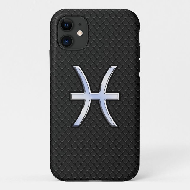 Chrome Like Pisces Zodiac Sign on Black Skin Style Case-Mate iPhone Case (Back)