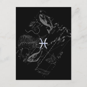 Chrome like Pisces Zodiac Sign on Hevelius 1690 Postcard