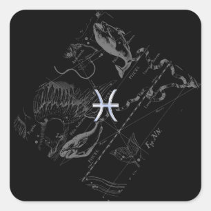 Chrome like Pisces Zodiac Sign on Hevelius 1690 Square Sticker