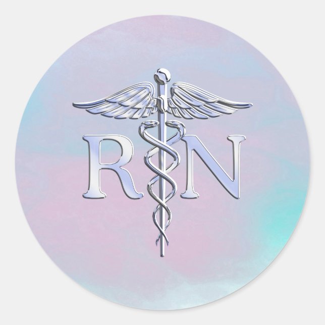 Chrome Like RN Caduceus in Mother Pearl Style Classic Round Sticker (Front)