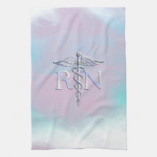 Chrome Like RN Caduceus in Mother Pearl Style Kitchen Towel