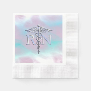 Chrome Like RN Caduceus in Mother Pearl Style Napkin