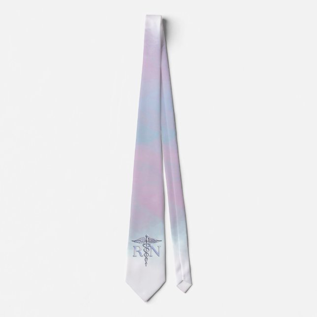 Chrome Like RN Caduceus Medical Mother Pearl Tie (Front)