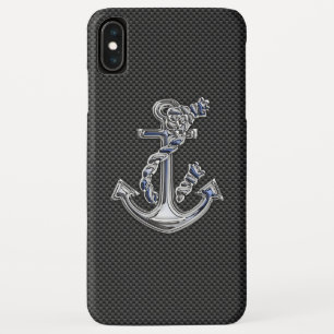 Chrome Like Rope Anchor Blue on Carbon Fibre iPhone XS Max Case