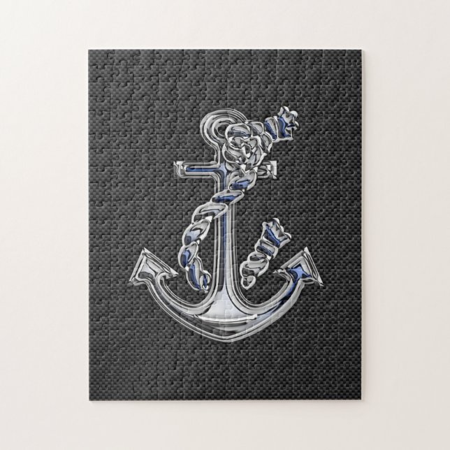 Chrome Like Rope Anchor on Carbon Fibre Jigsaw Puzzle (Vertical)