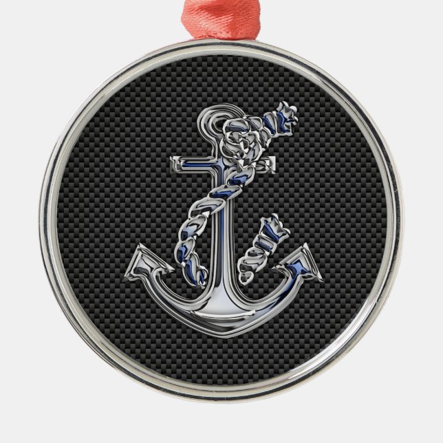 Chrome Like Rope Anchor on Carbon Fibre Metal Ornament (Front)
