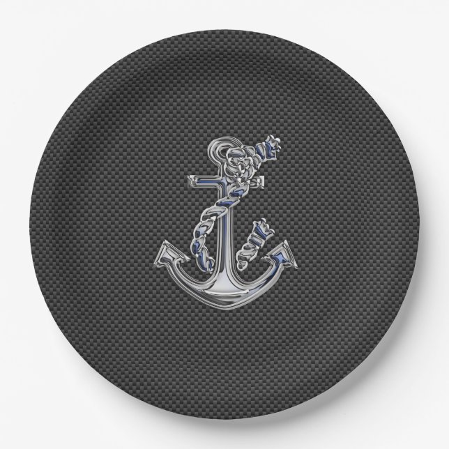 Chrome Like Rope Anchor on Carbon Fibre Paper Plate (Front)