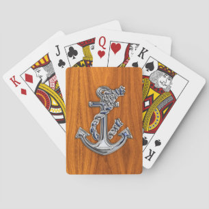 Chrome Like Rope Anchor on Teak Veneer Style Playing Cards