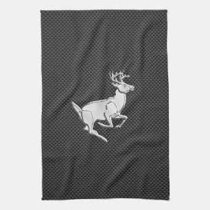 Chrome Like Running Deer on Carbon Fibre Print Kitchen Towel