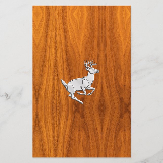 Chrome Like Running Deer on Fine Teak Print Stationery (Front)