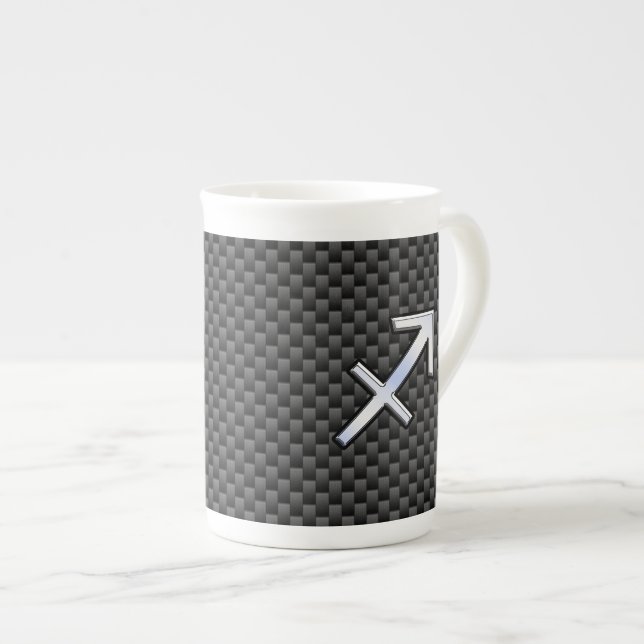 Chrome Like Sagittarius Sign Carbon Fibre Print Bone China Mug (Front Right)