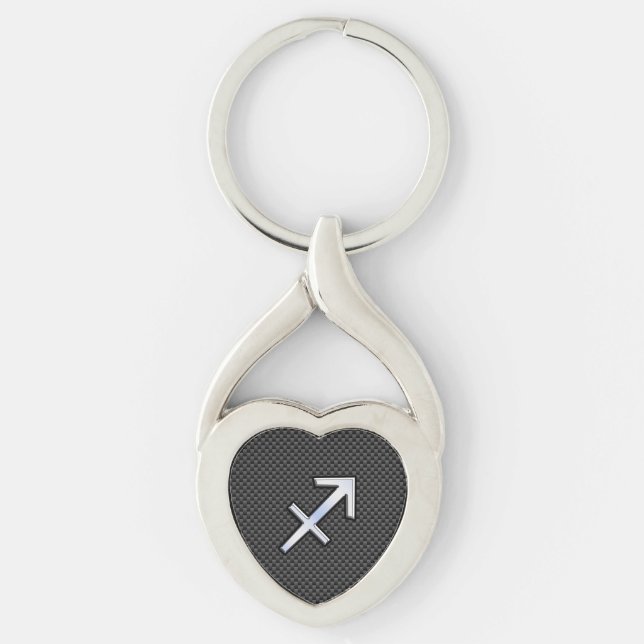 Chrome Like Sagittarius Sign Carbon Fibre Print Keychain (Front)