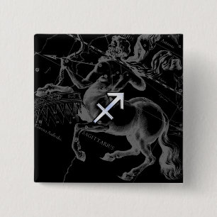 Chrome Like Sagittarius Zodiac Sign Hevelius Decor 2 Inch Square Button