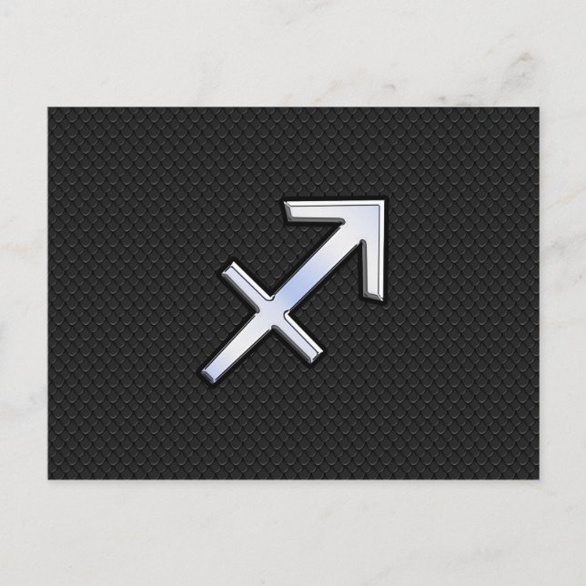 Chrome Like Sagittarius Zodiac Sign on Black Postcard (Front)