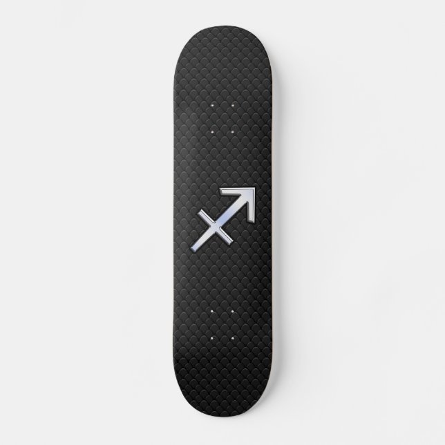 Chrome Like Sagittarius Zodiac Sign on Black Skateboard (Front)