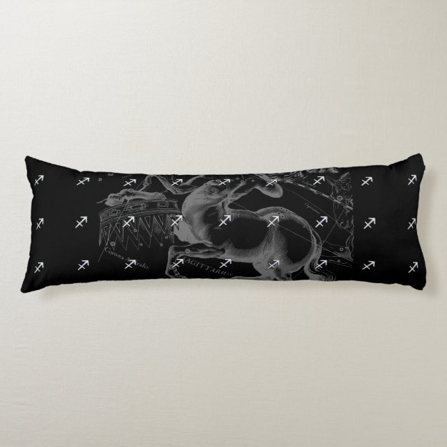 Chrome like Sagittarius Zodiac Sign on Hevelius Body Pillow (Front)