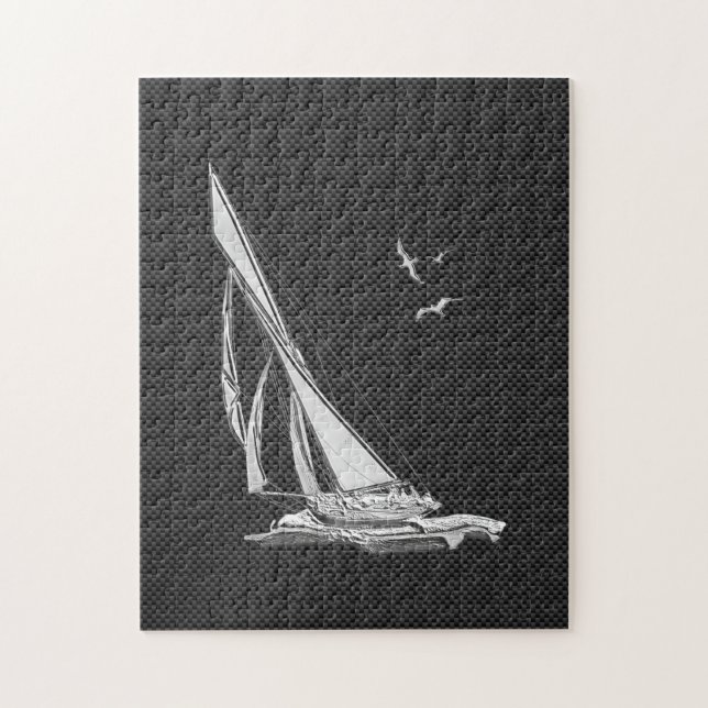 Chrome Like Sailboat on Carbon Fibre Jigsaw Puzzle (Vertical)